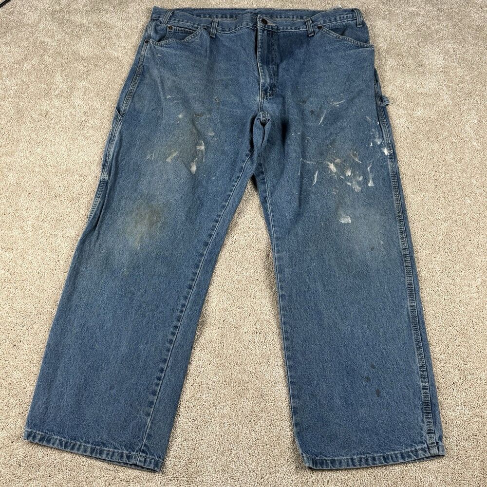 Dickies Jeans Mens Fit 40x30 Blue Relaxed Fit Carpenter Paint Work Denim Utility